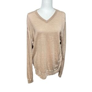 Attitude Mens 100 %Merino Wool Sweater XL 46-48 Washable Tan Pullover-VNeck